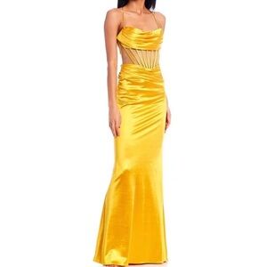 Gianni Bini Strapless Yellow Satin Dress